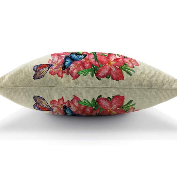 Throw Pillow Cover Hummingbirds Watercolor Painting Butterfly Blossoming Flowers - Picture 2 of 4